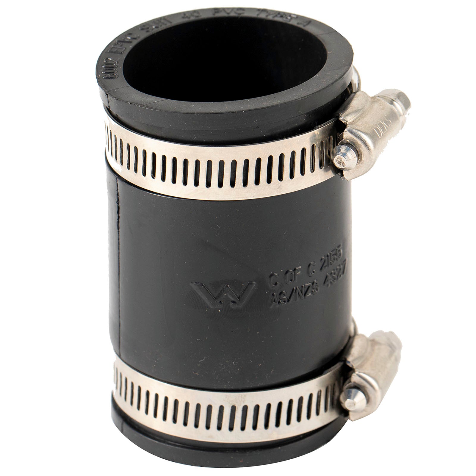 Deks 40mm PVC to PVC Rubber Joiner - EPDM & Stainless Steel, Underground Rated, Black