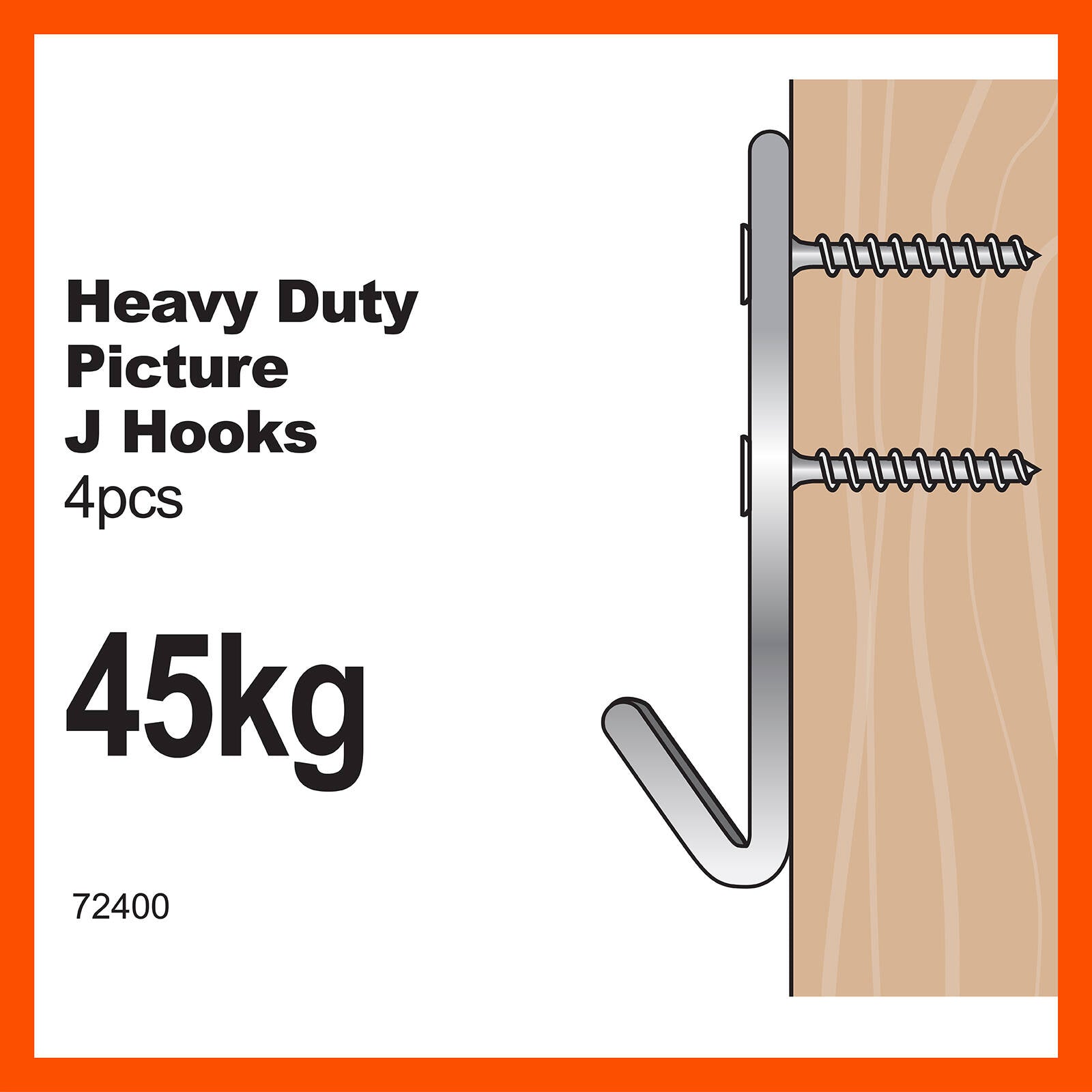 Everhang 45kg Heavy-Duty Picture Hanging J Hook Silver Zinc Plated Steel 4 Pack