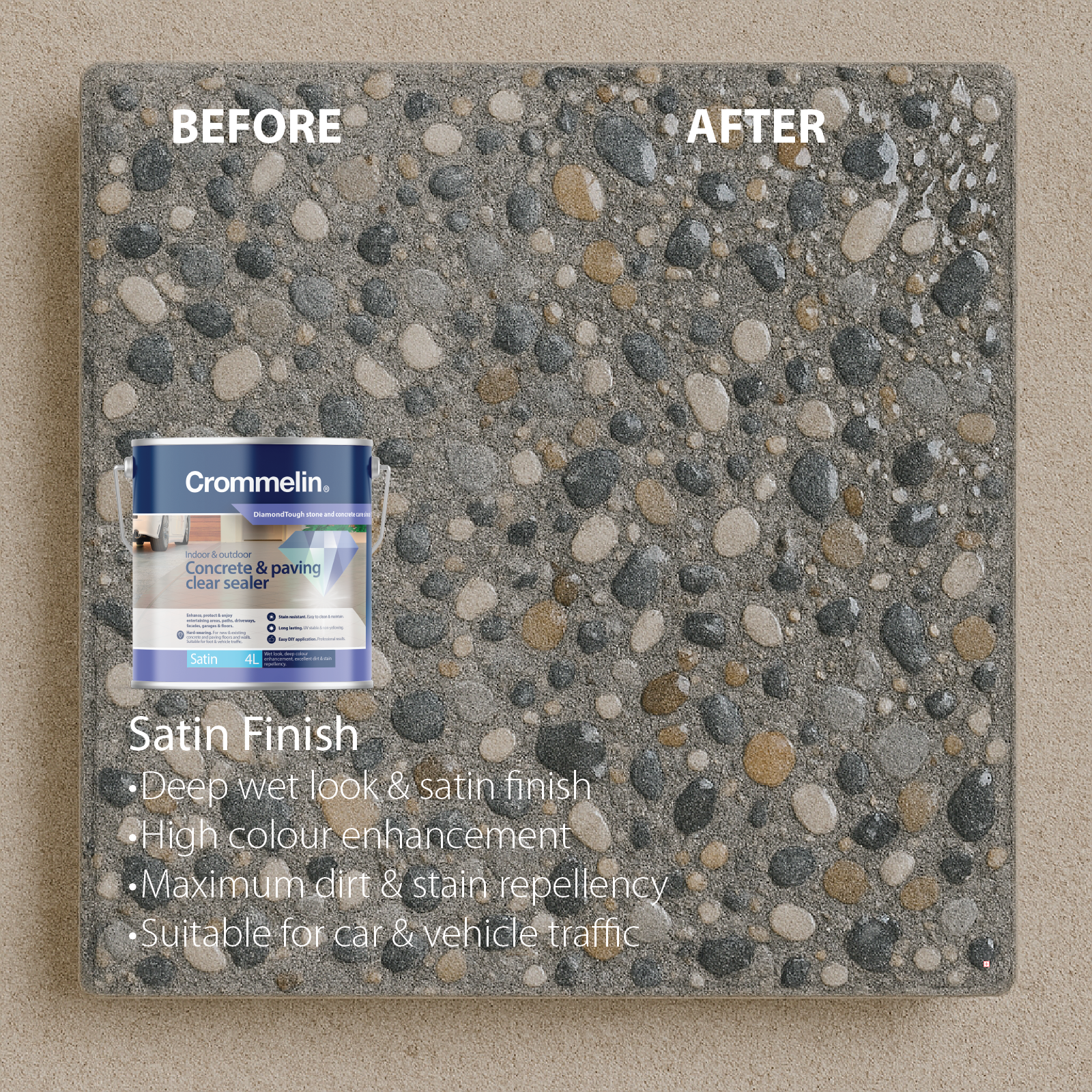 Crommelin 4L Clear Satin DiamondTough Concrete & Paving Sealer, Solvent Based