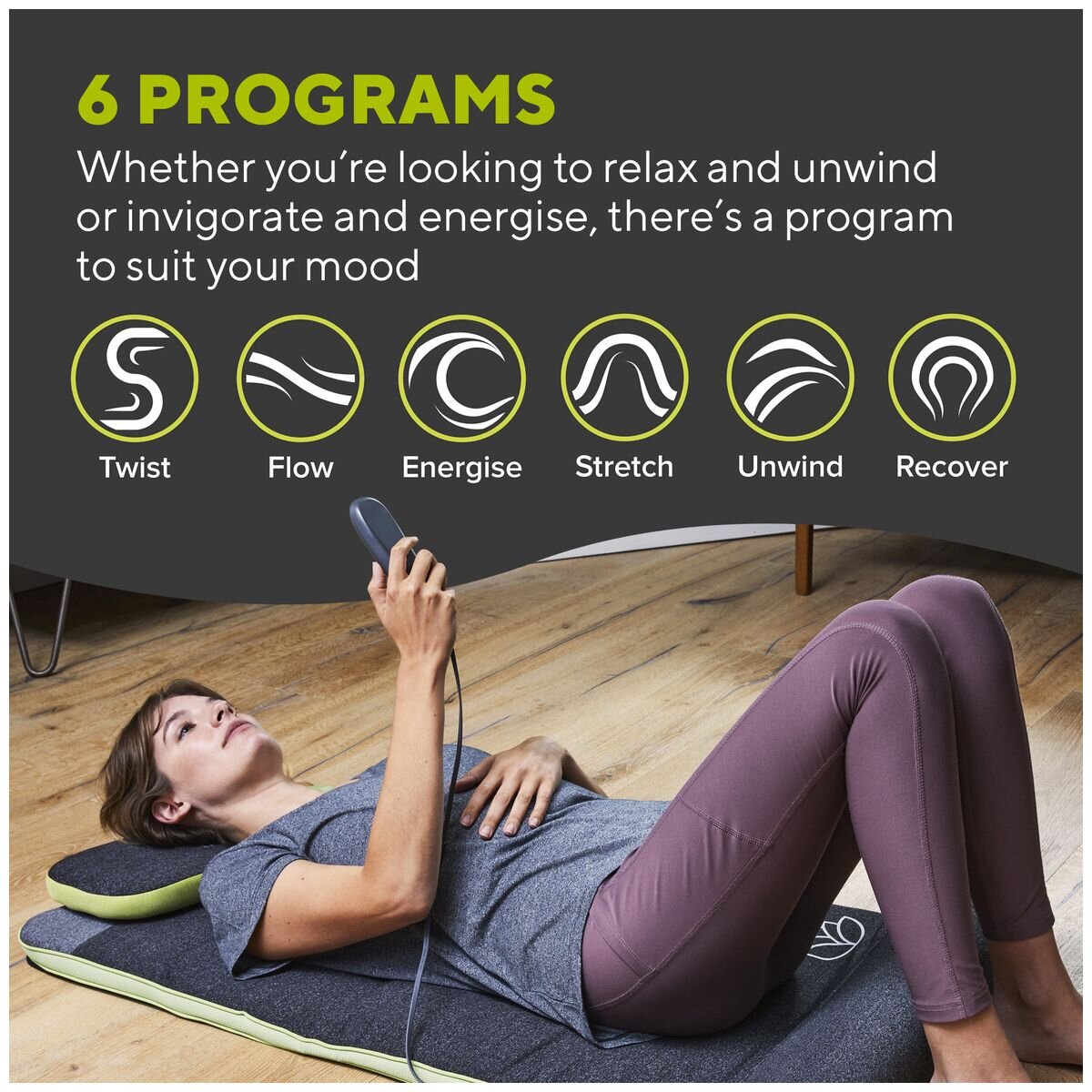 HoMedics Stretch+ back stretching mat - seven air chambers, six guided programs, remote, grey - YMM-2000-AU