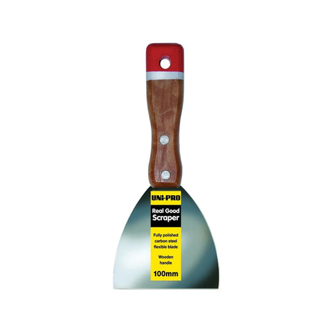 Uni-Pro Real Good Paint Scraper, 100mm Carbon Steel Blade, Wooden Handle