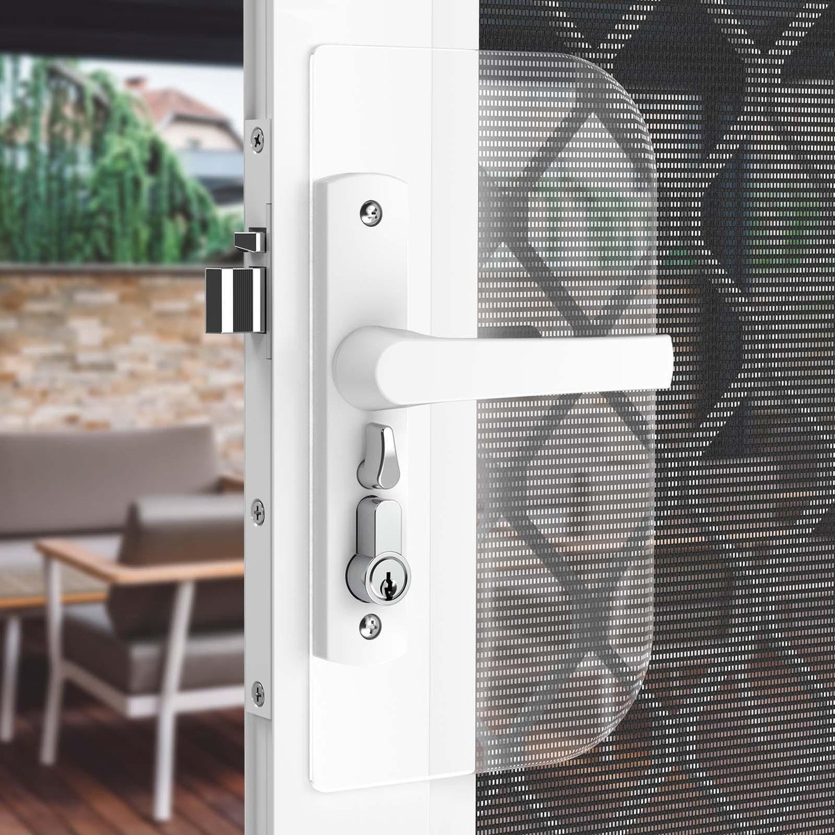 Rolltrak White Keyed Hinged Screen Door Lock Powder Coated Alloy