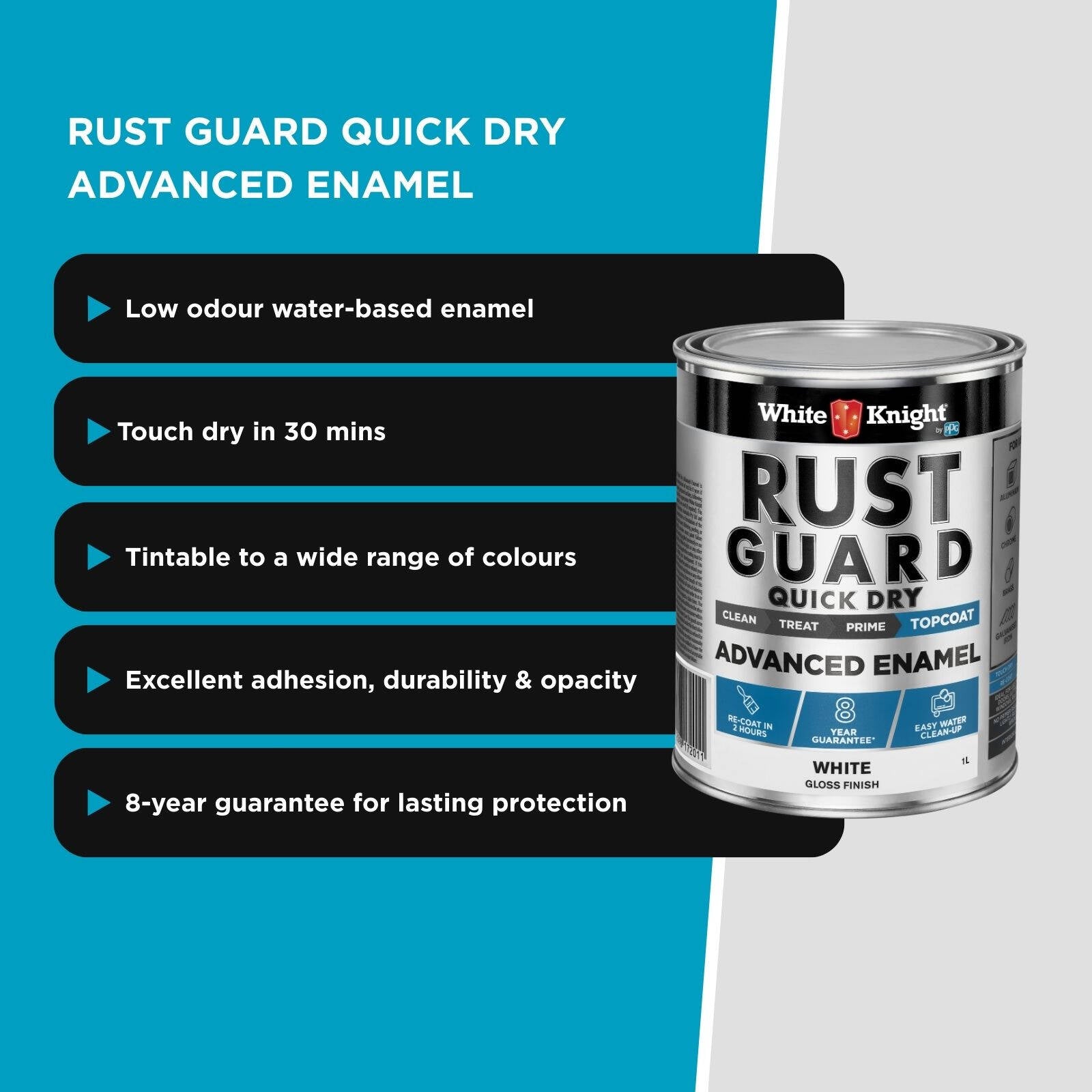 White Knight Rust Guard 1L White Gloss Quick Dry Advanced Enamel Paint