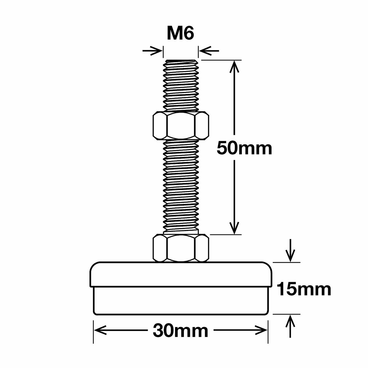 Richmond 30mm x M6 Zinc Plated Steel Fixed Levelling Feet 4 Pack