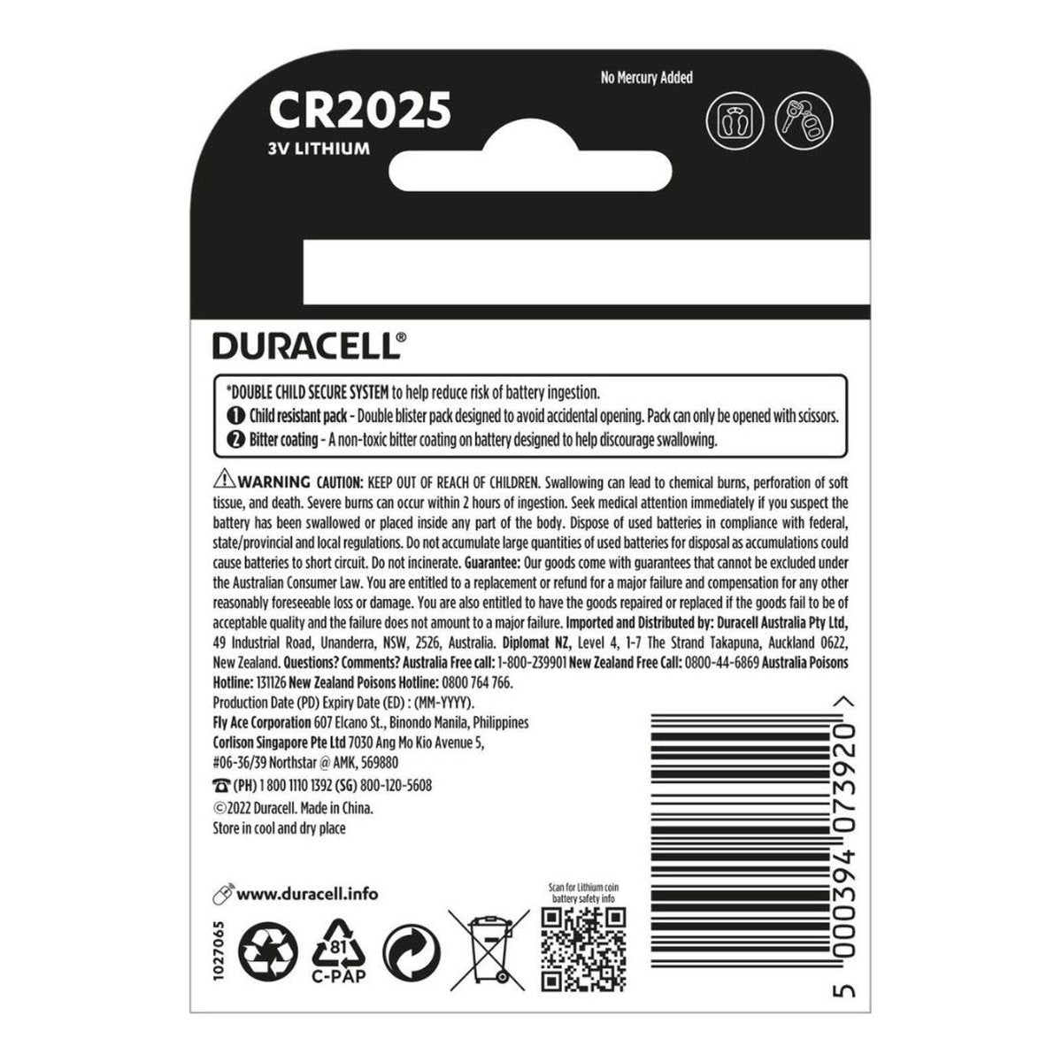 Duracell Specialty Lithium Coin CR2025 3V Battery 4 Pack - Long-Lasting Power - Child-Resistant - SuperSaverAU - view 2