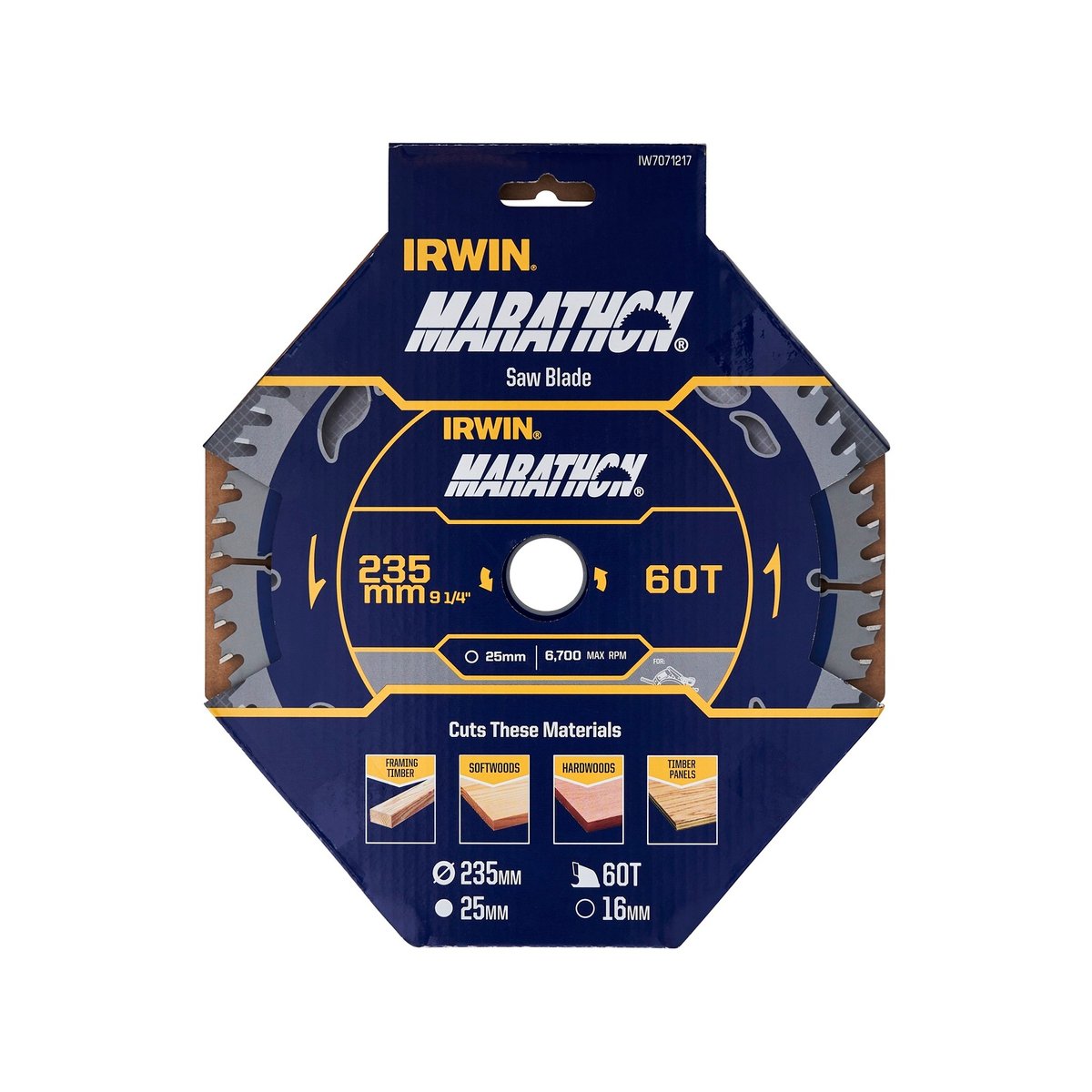 Irwin 235mm 60T Marathon Circular Saw Blade, Carbide Tipped for Clean Cuts