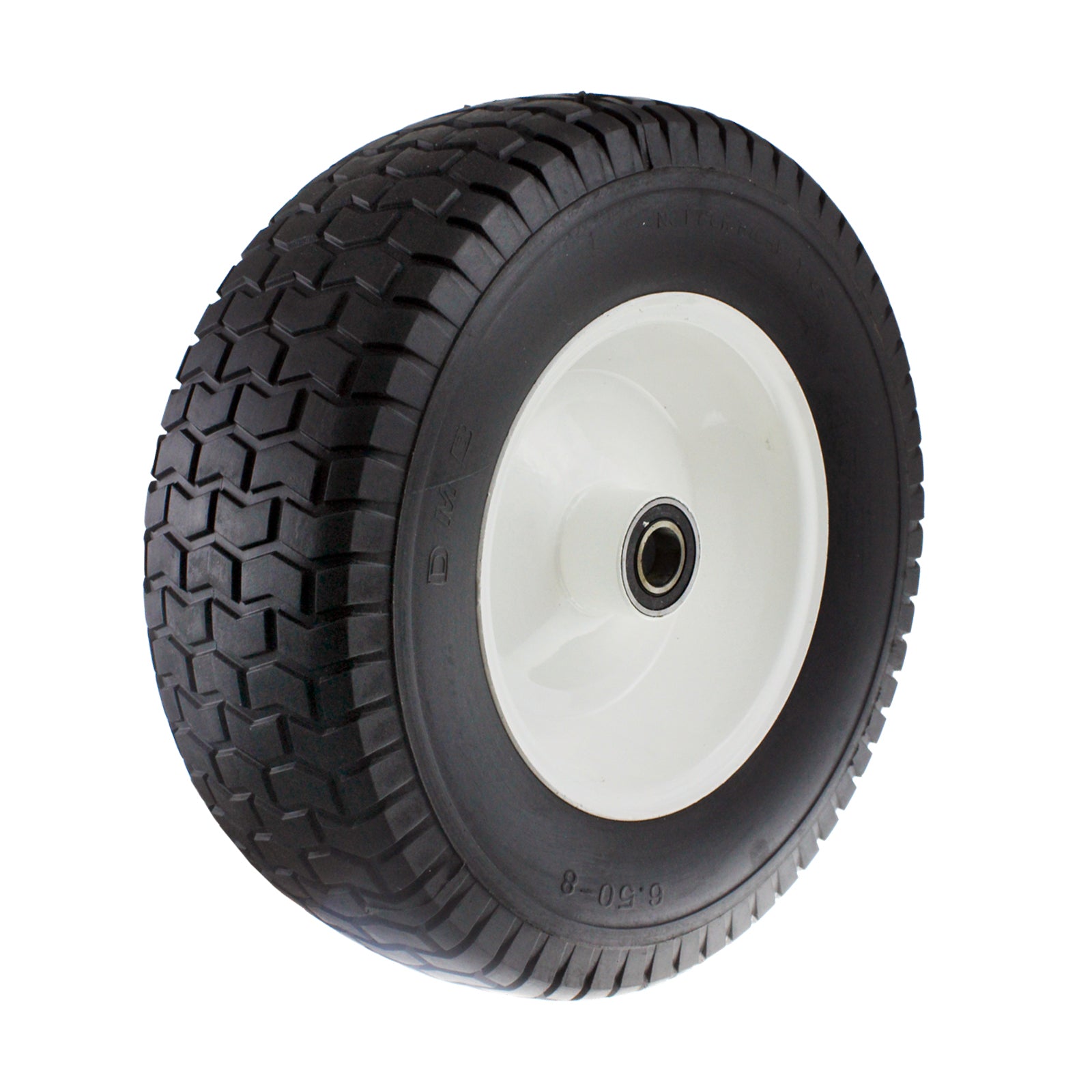 Easyroll 6.5 x 8" Flat Free Puncture Proof Wheelbarrow Wheel, 1" Axle, PU Foam Steel, 150kg