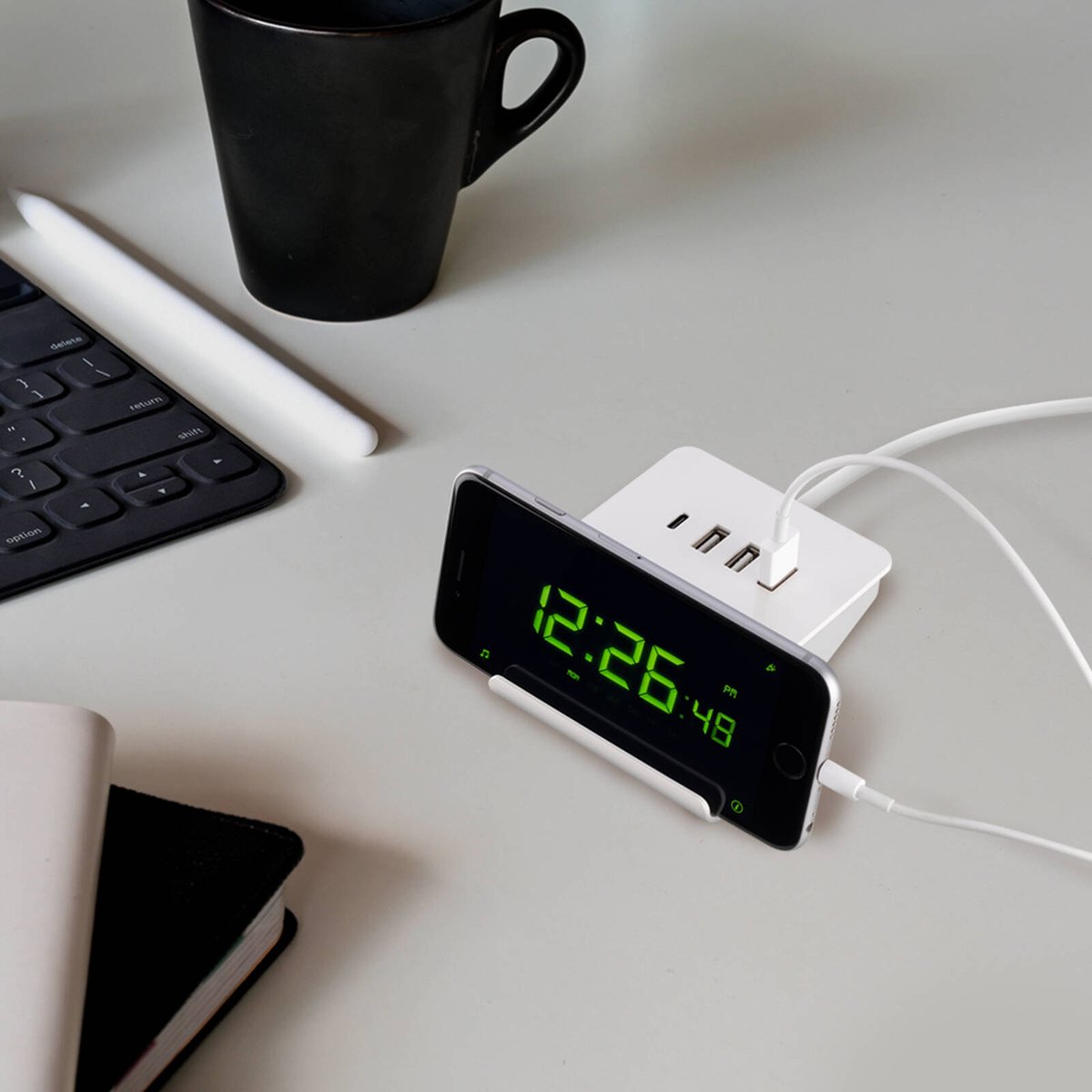 Antsig 20W Compact USB Charger - 3x QC 3.0 USB-A + USB-C PD, Device Holder AP3034B