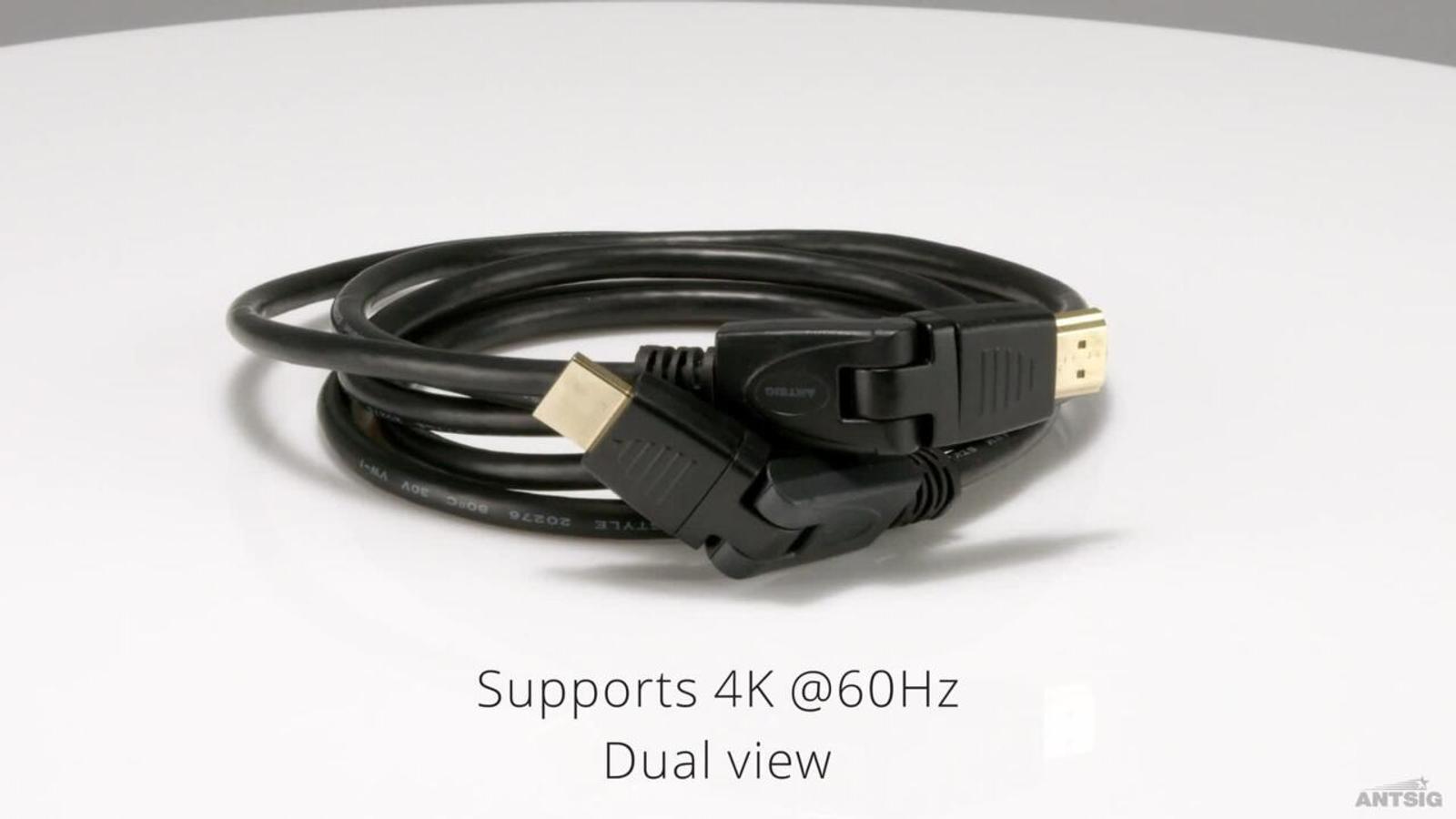 Antsig 2m Black HDMI Rotate or Swivel Cable Gold Plated