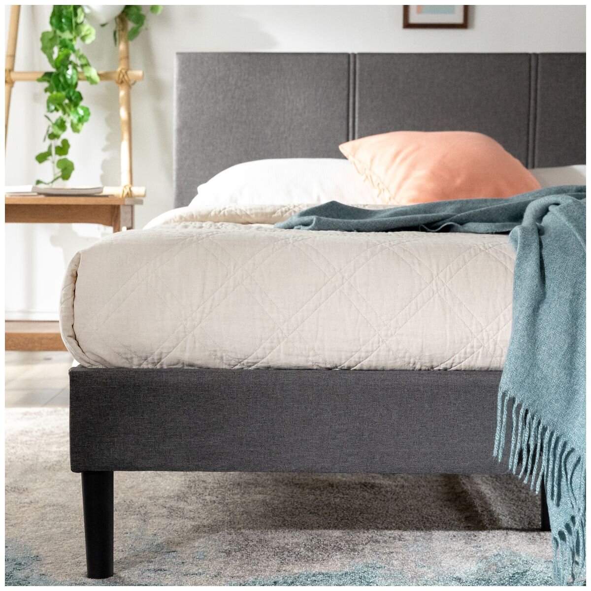 Zinus Single Cambril bed frame - dark grey fabric upholstery, steel frame, 150kg capacity - AU-FPPBC1-38S