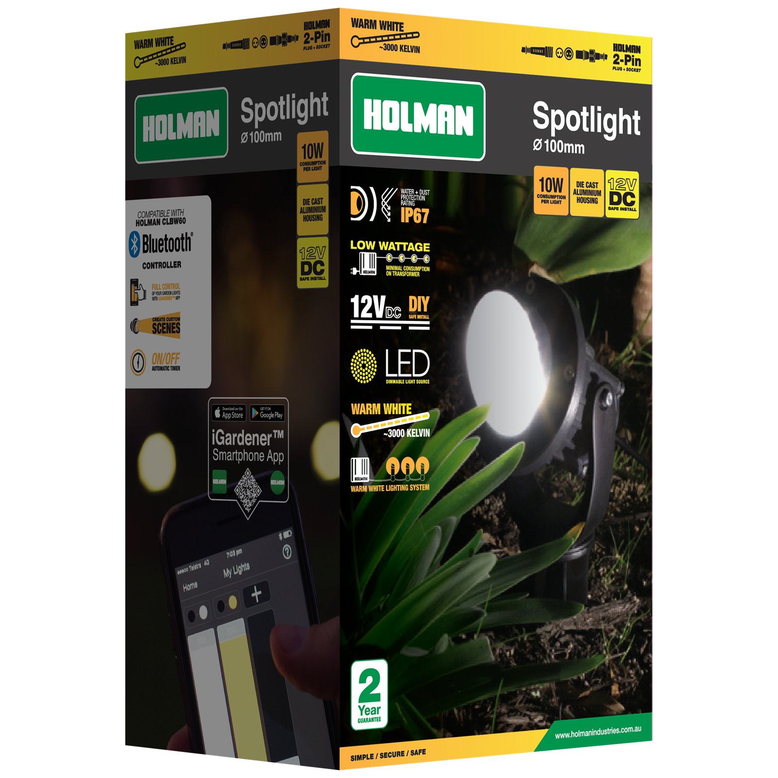 Holman 100mm 12V Warm White 10W Outdoor Stake Spotlight Waterproof SLW10010