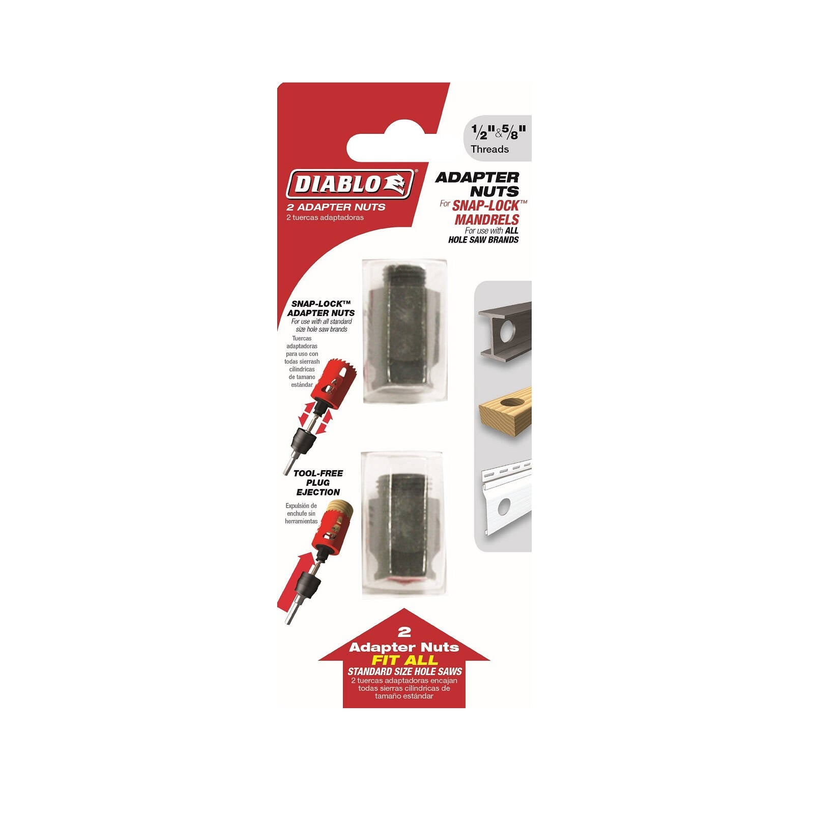 Diablo 1/2" and 5/8" Steel Hole Saw Adapter Nuts 2 Piece