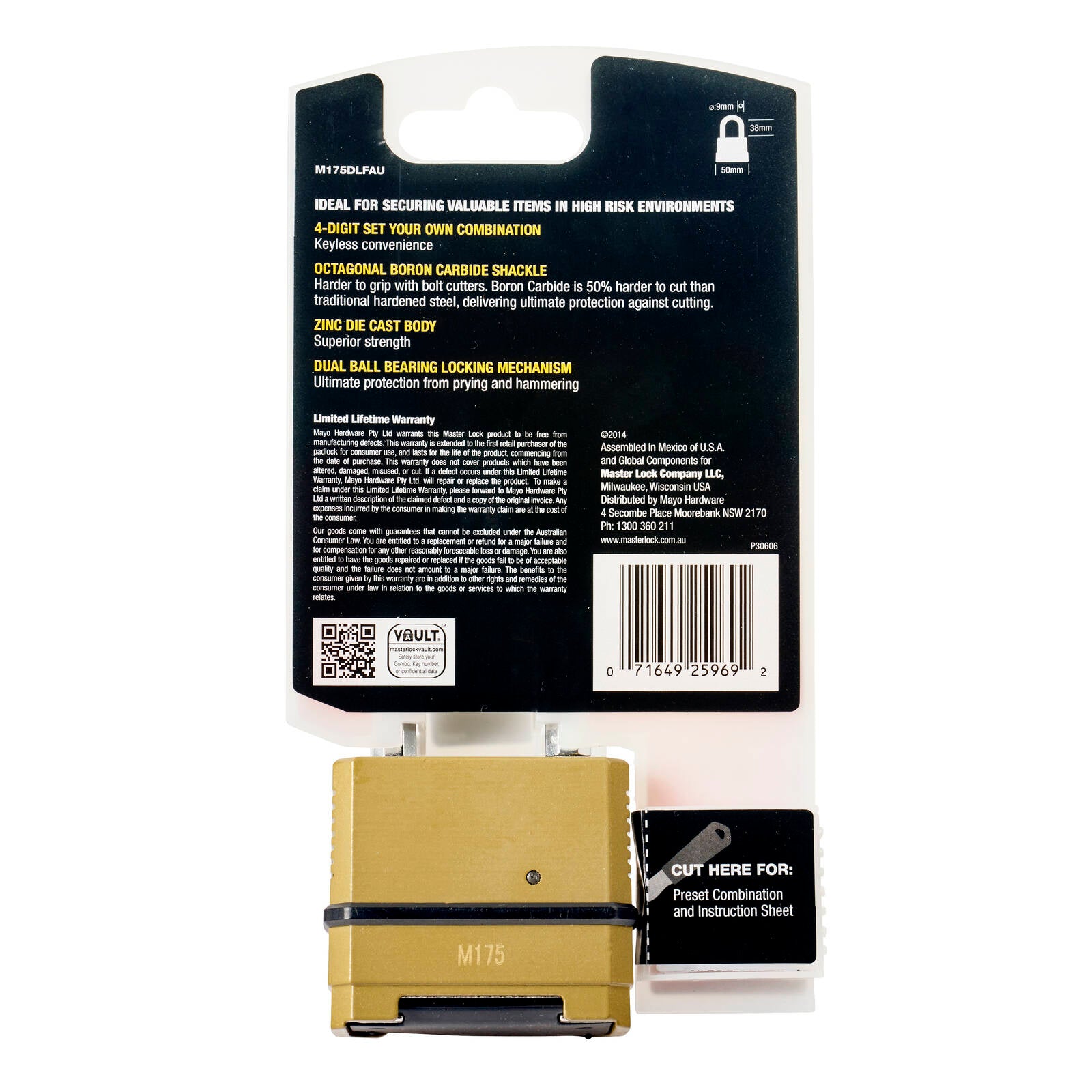 Master Lock 56mm Excell Reset Combo Padlock 38mm Boron-Carbide Shackle