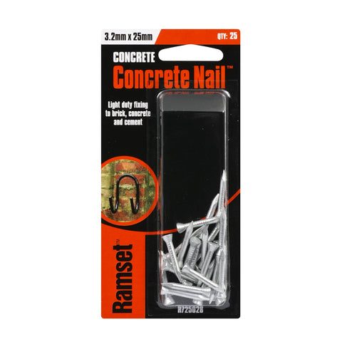 Ramset 3.2 x 25mm Concrete Nails - Zinc Plated Carbon Steel, 25 Pack