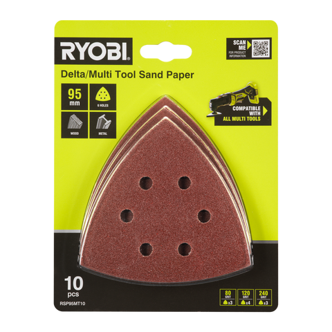 Ryobi 10 Piece 95mm Delta Multi-Tool Sanding Set 80/120/240 Grit RSP95MT10