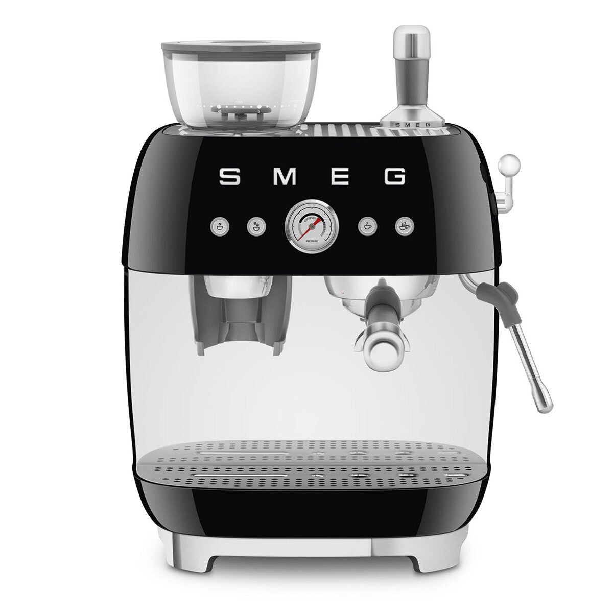 Smeg 50s Style Espresso Machine with Built-in Grinder - 20 Bar, Dual Thermoblock, Black - EGF03BLAU