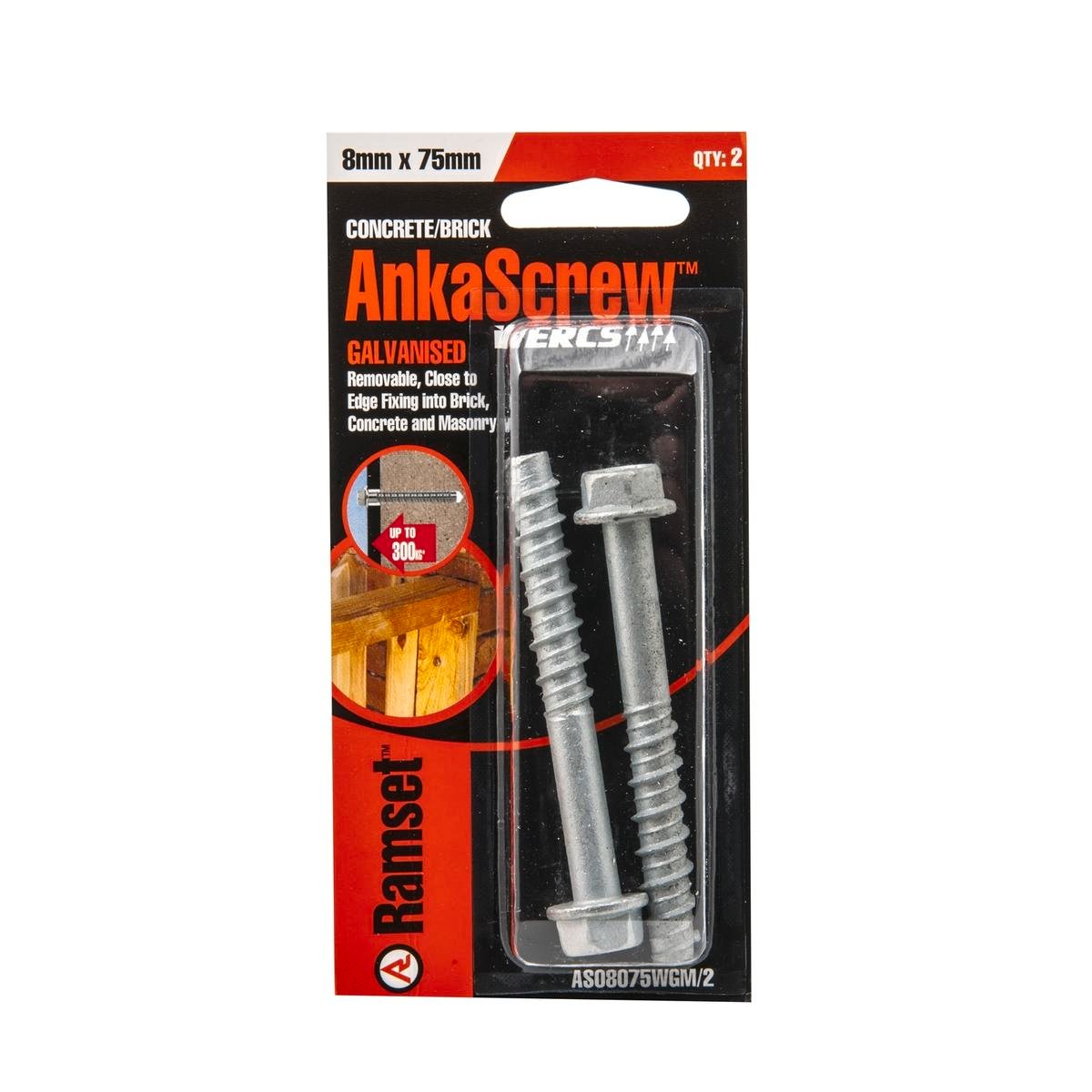 Ramset AnkaScrew 8 x 75mm Galvanised Masonry Anchor - Flanged Hex Screw-In - 2 Pack