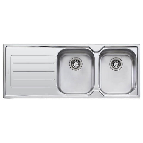 Oliveri Flinders Double Bowl Topmount Sink - Left Hand Drainer, No Taphole - FL172-NTH