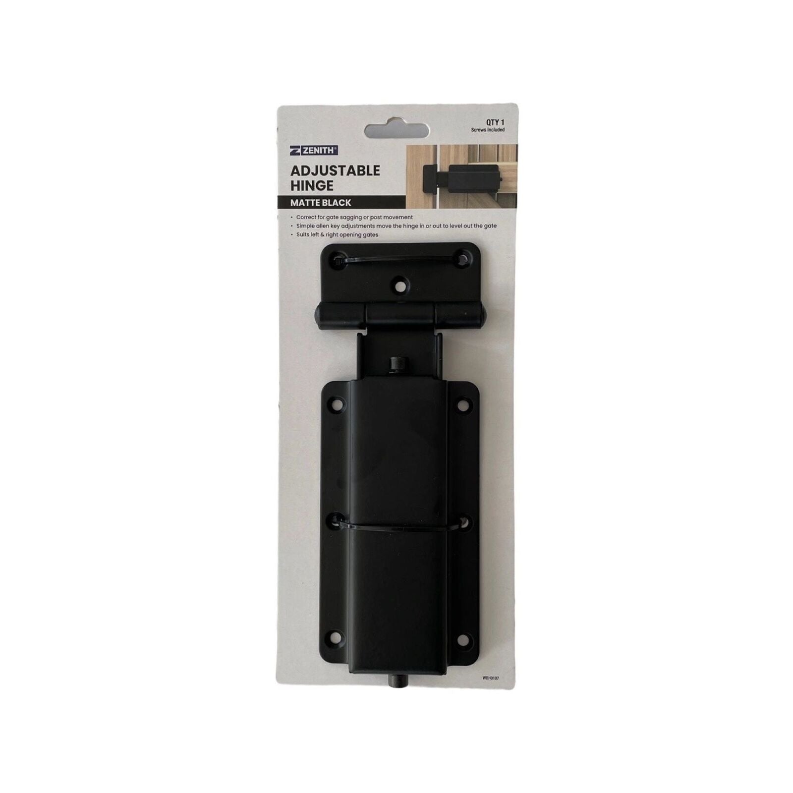 Zenith Adjustable Gate Hinge Matte Black Metal Indoor Outdoor