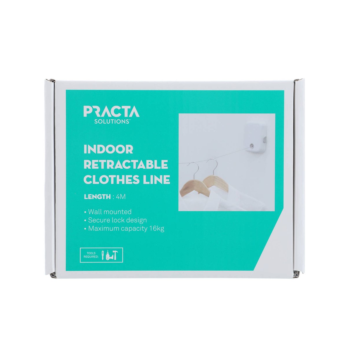 Practa 4m Indoor Wall Mounted Retractable Clothes Line - White Plastic