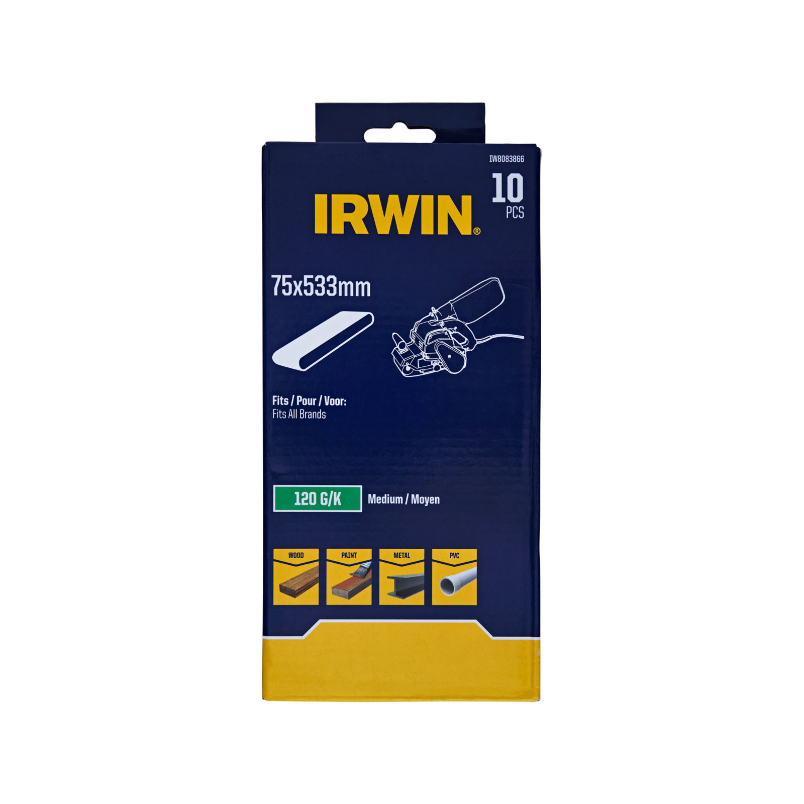 Irwin 75 x 533mm 120 Grit Sanding Belts - 10 Pack