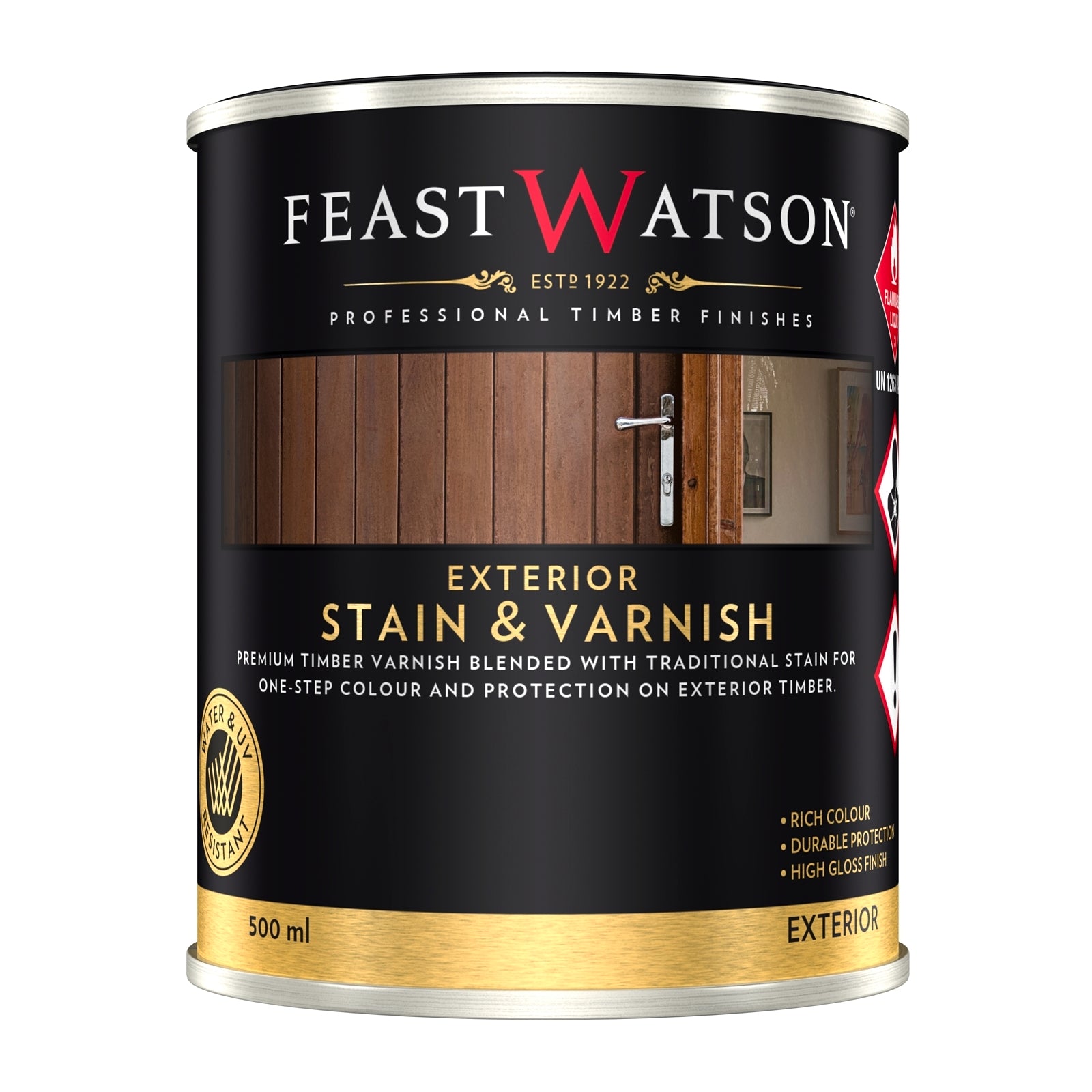 Feast Watson 500ml Taman Merbau Exterior Stain and Varnish Gloss UV Resistant Waterproof