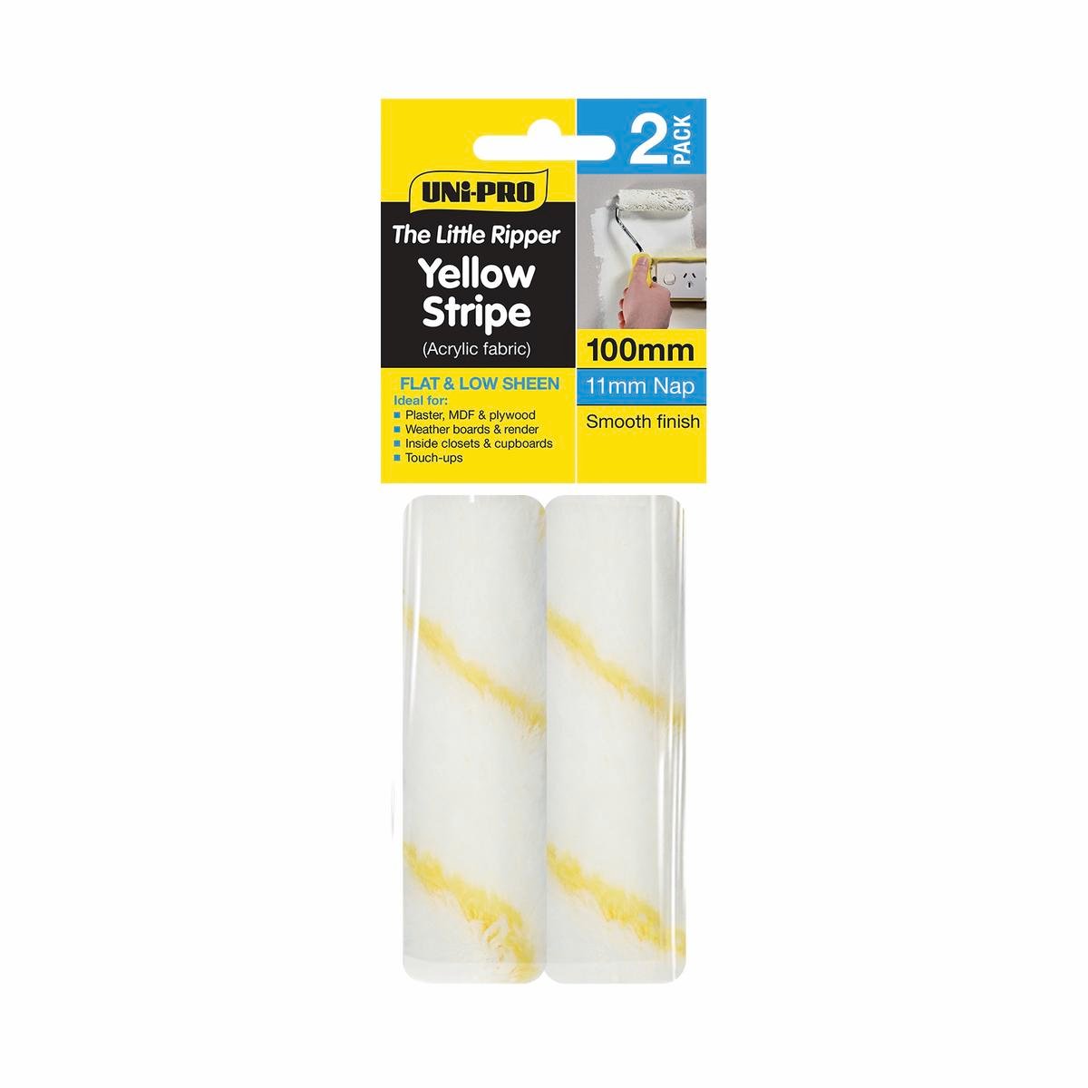Uni-Pro 100mm Little Ripper Acrylic Mini Roller Covers 11mm Nap - 2 Pack