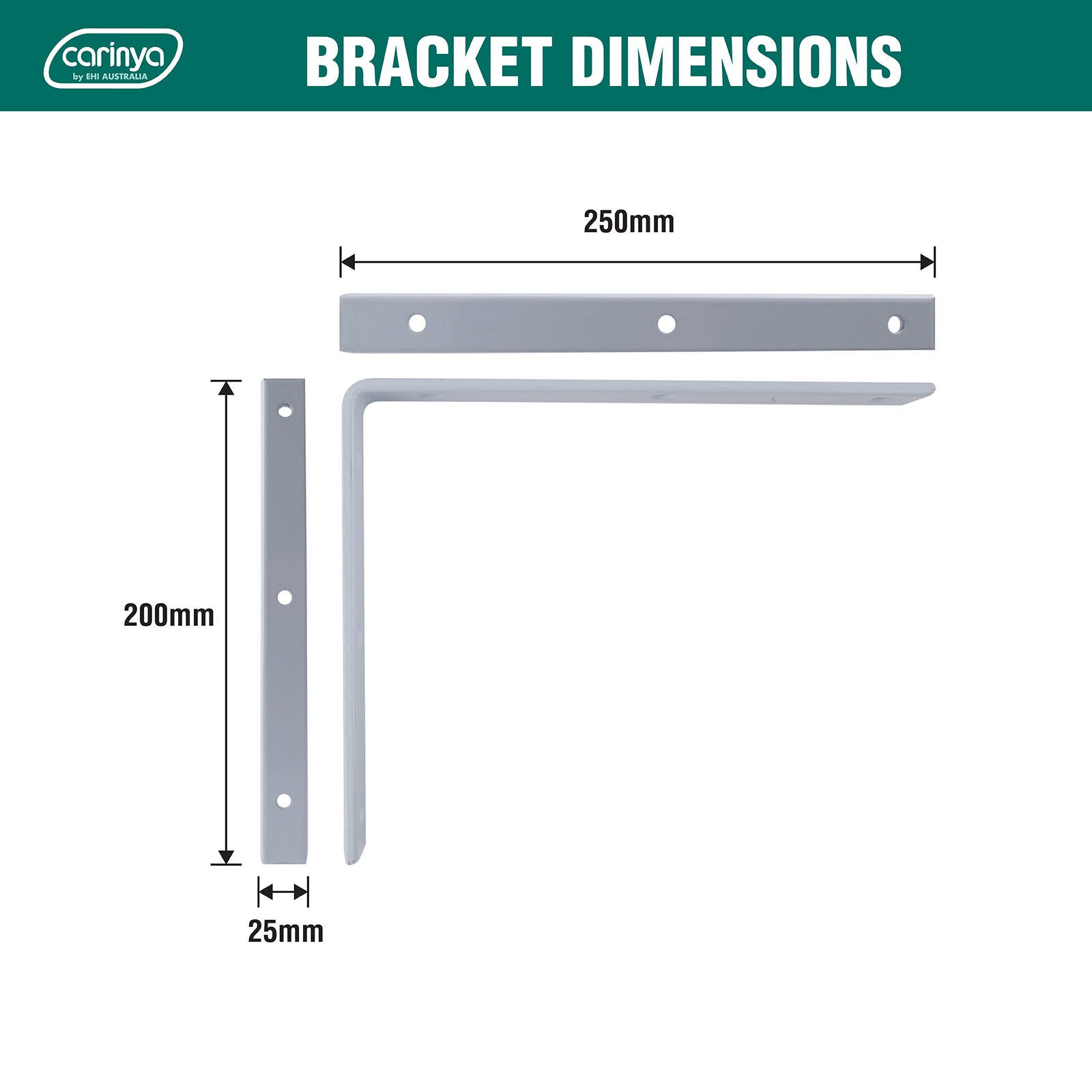 Carinya 250 x 200mm White Powder Coated Steel Heavy Duty Angle Bracket 50kg