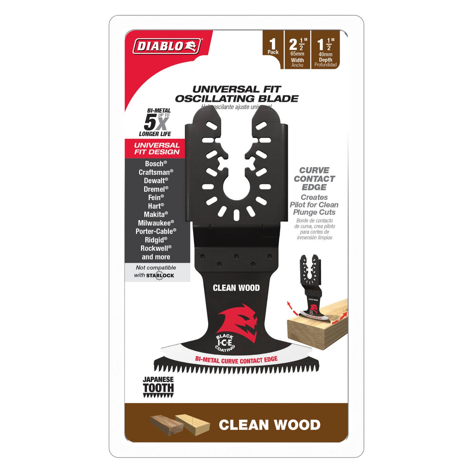 Diablo 65mm Universal Bi-Metal Oscillating Multi-Tool Blade for Clean Wood
