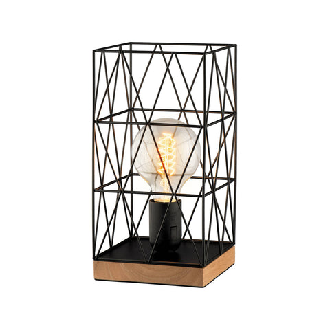 Verve Design Zavier Table Lamp, Black Metal & Wood, E27 40W, Square Shade ATL855BK