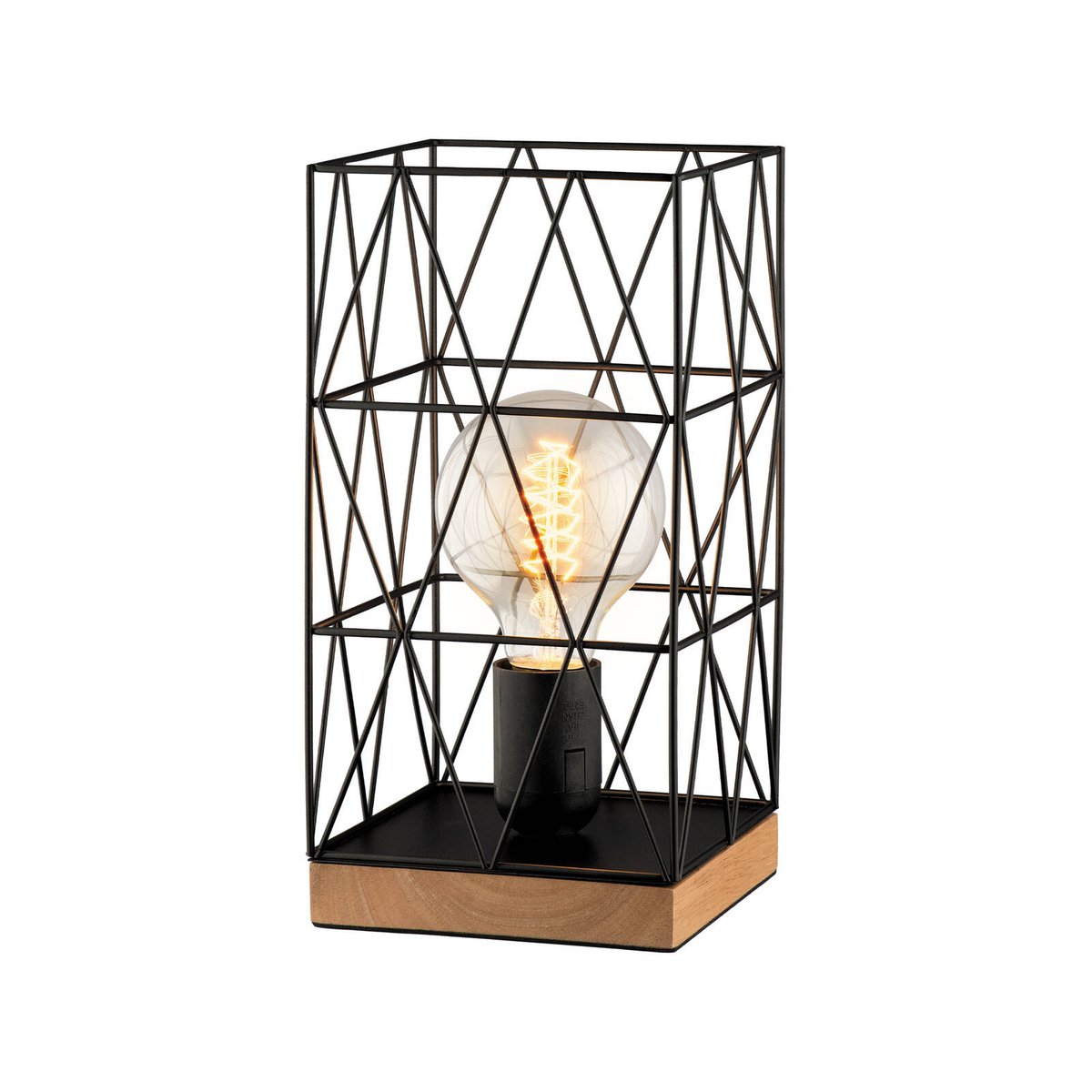 Verve Design Zavier Table Lamp, Black Metal & Wood, E27 40W, Square Shade ATL855BK