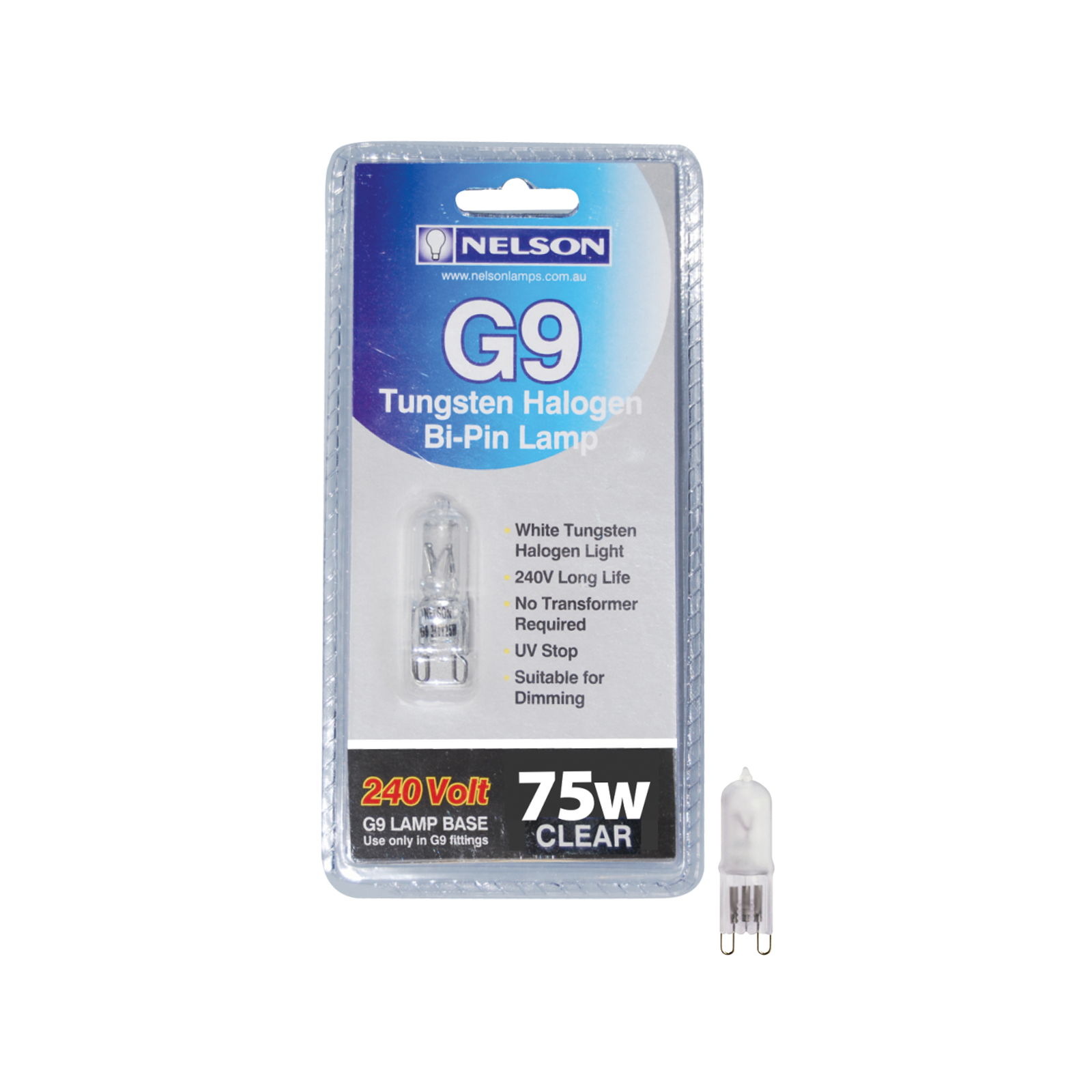 Nelson G9 75W Tungsten Halogen Bi-Pin Globe, Clear Ice Blue 3200K Dimmable MAG975C