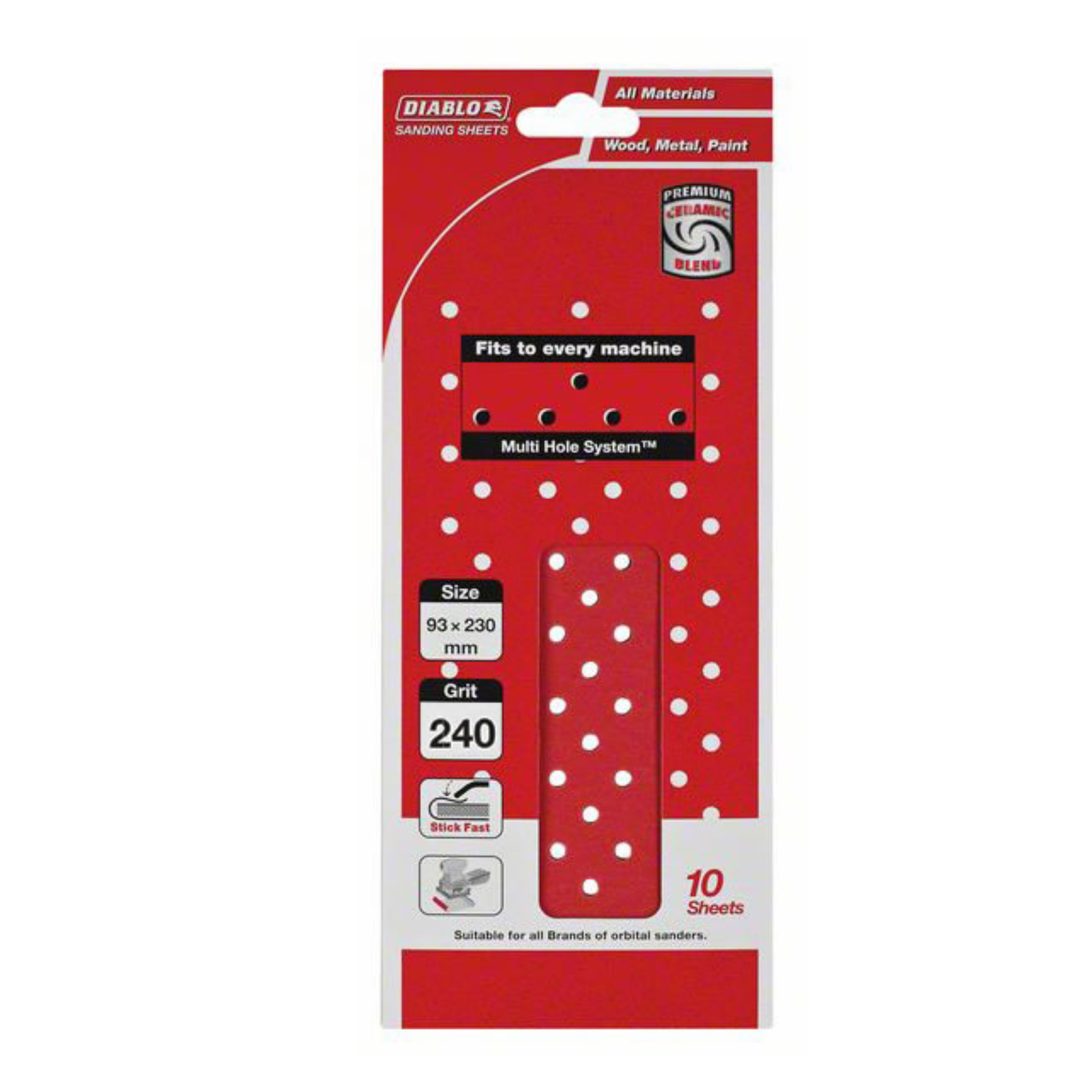 Diablo 93 x 230mm 240 Grit Hook & Loop Multihole Sanding Sheets - 10 Pack