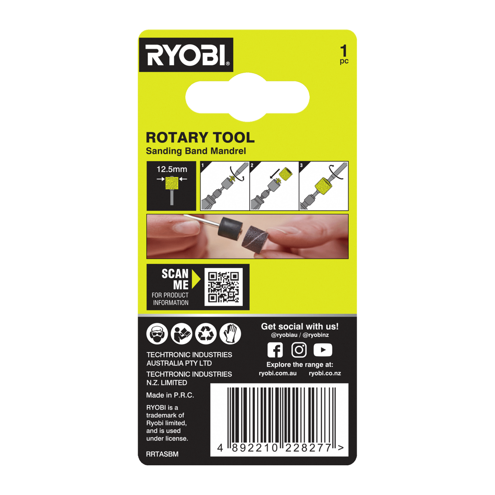 Ryobi 12.5mm Rotary Sanding Band Mandrel RRTASBM