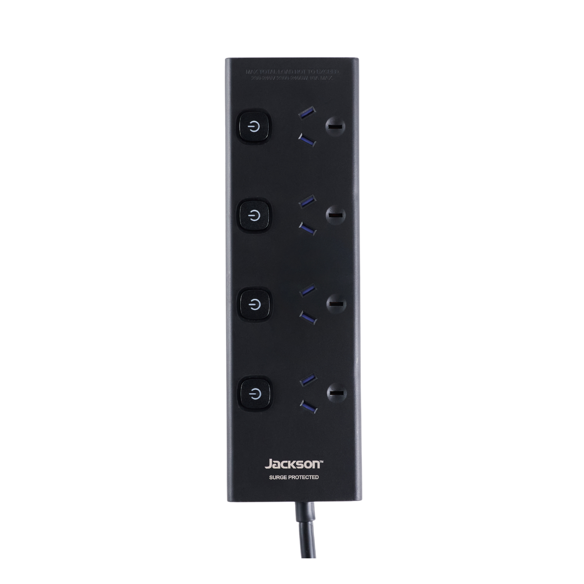 Jackson 4 Outlet Powerboard 4 Individual Switches Surge Overload 1.8m Black PT44ISB