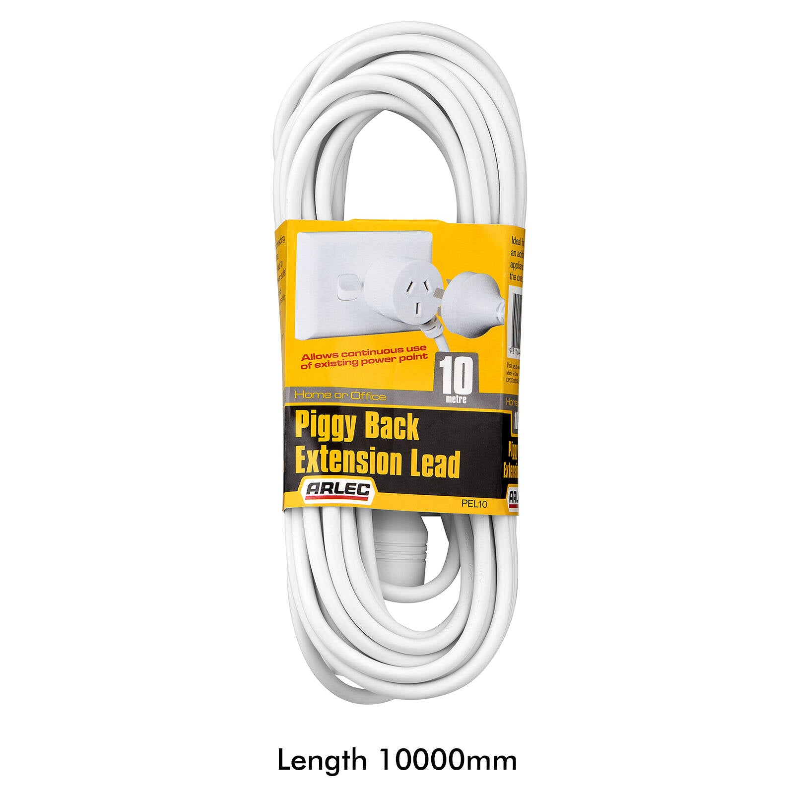 Arlec 10m White Piggyback Extension Lead 240V 10A PEL10