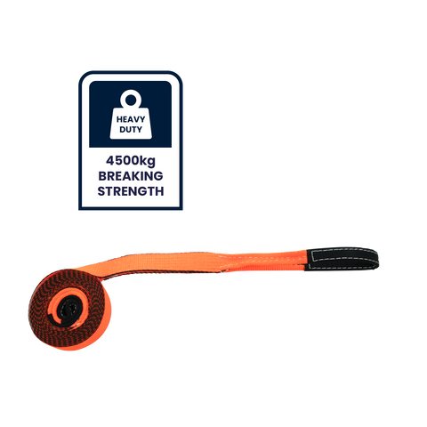 Grunt 50mm x 4.5m Heavy Duty Tow Strap, Orange Polyester, UV Protected, 2272kg Lashing Capacity