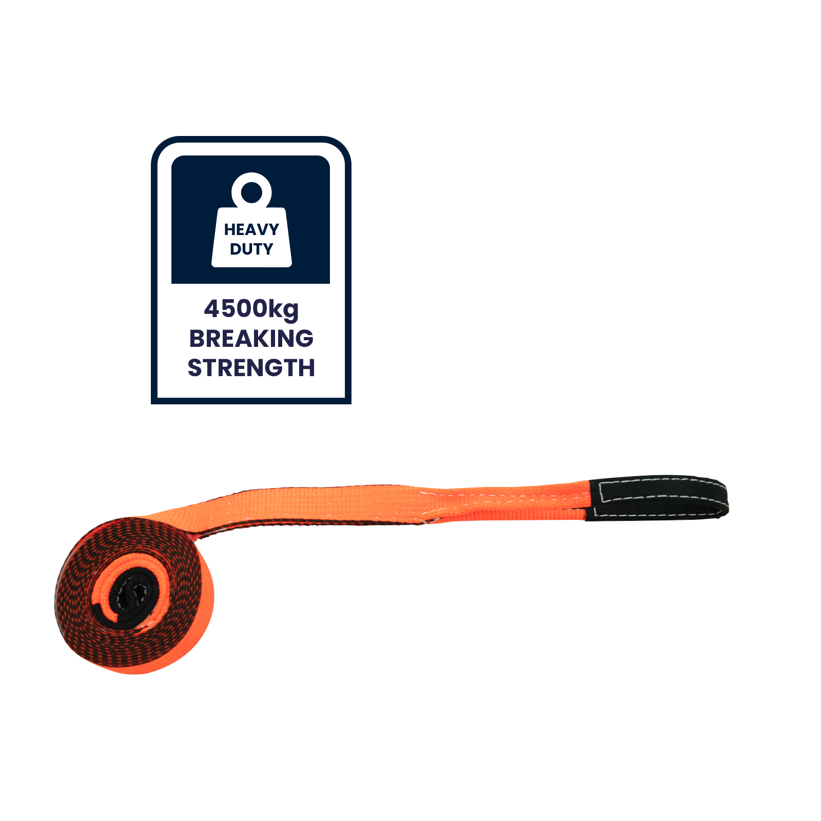 Grunt 50mm x 4.5m Heavy Duty Tow Strap, Orange Polyester, UV Protected, 2272kg Lashing Capacity
