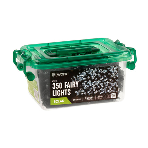 Lytworx White Solar Fairy Lights, 24.4m, 350 LED, 8 Modes - 350 Pack