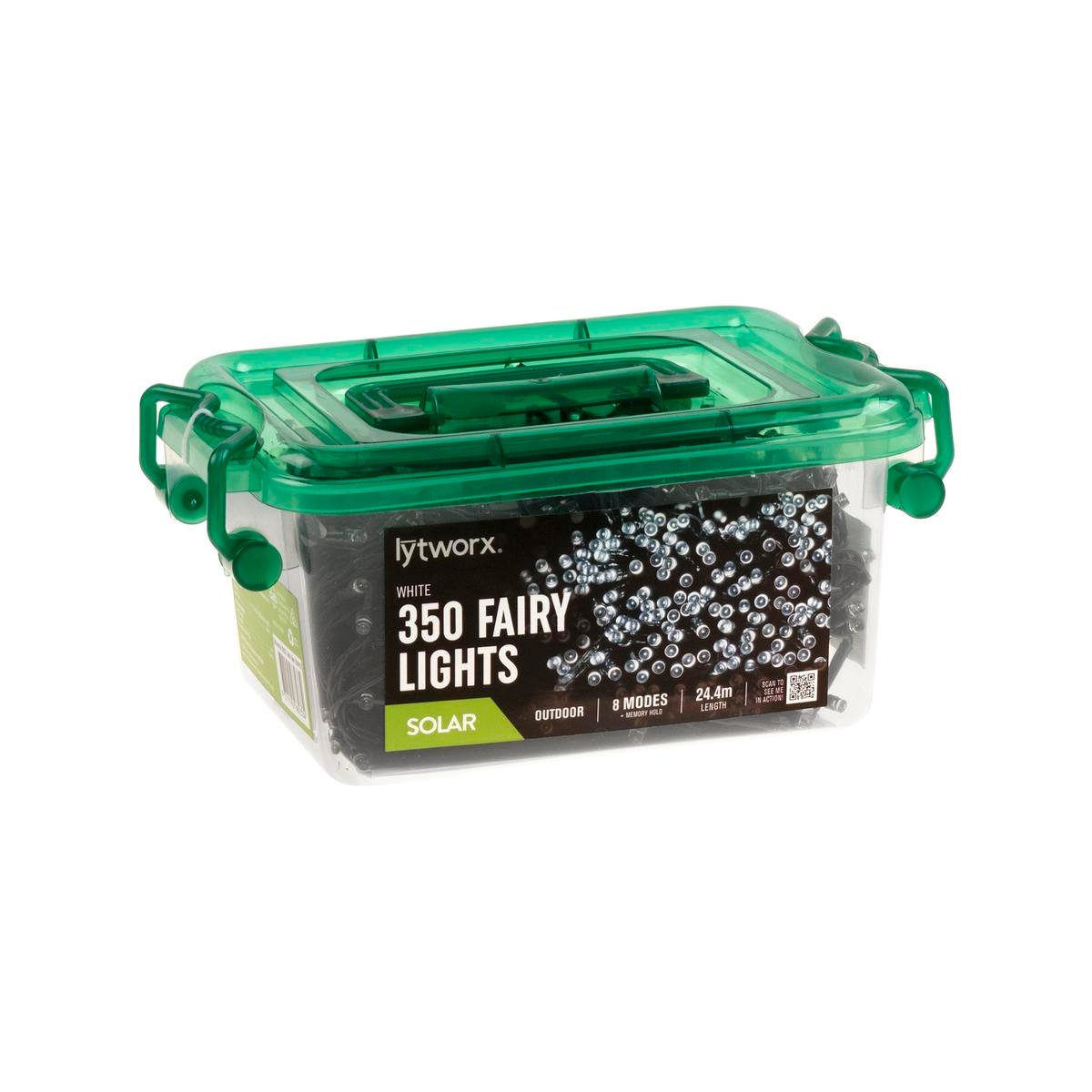 Lytworx White Solar Fairy Lights, 24.4m, 350 LED, 8 Modes - 350 Pack