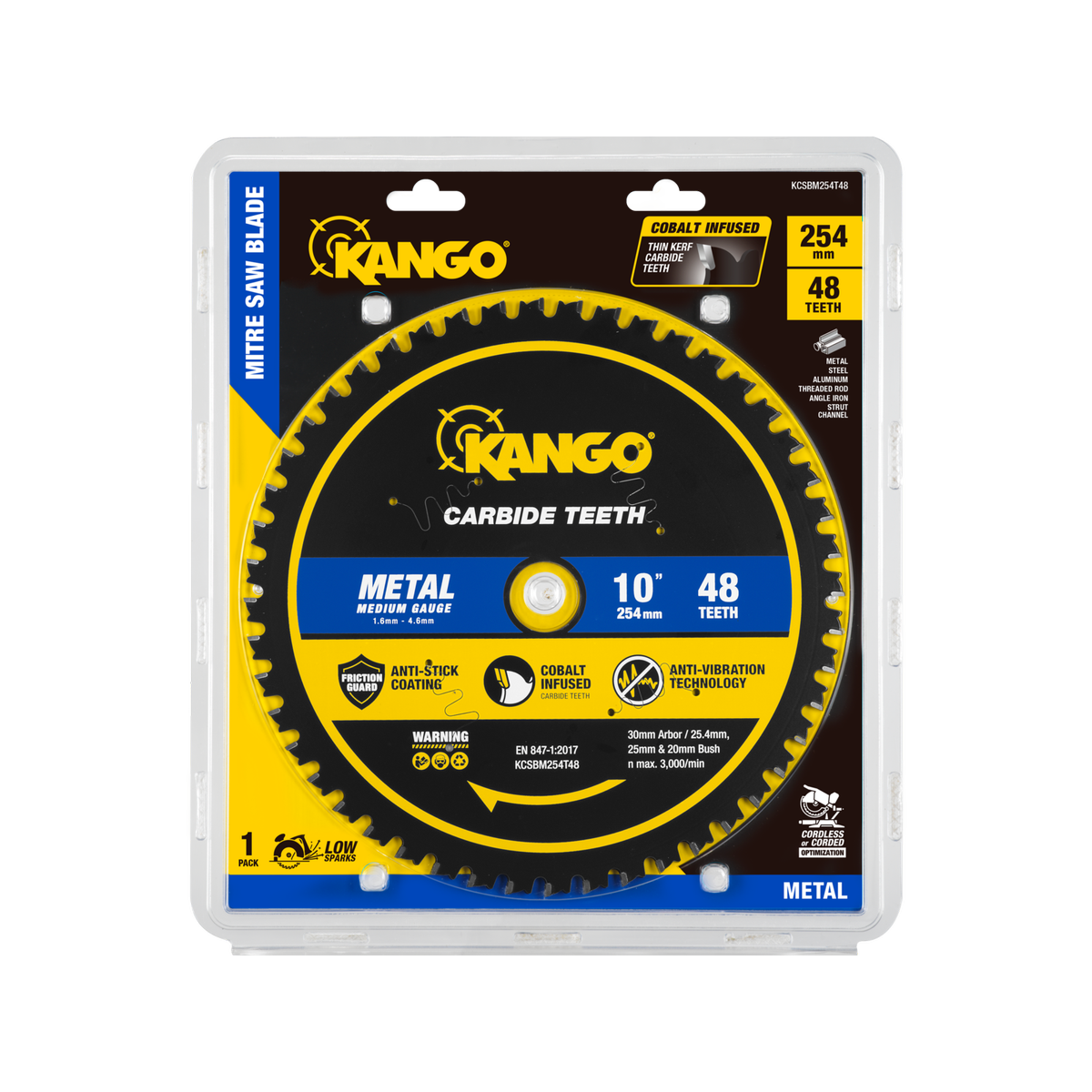 Kango 254mm 48T Metal Mitre Saw Blade - Carbide Teeth for Steel & Studs