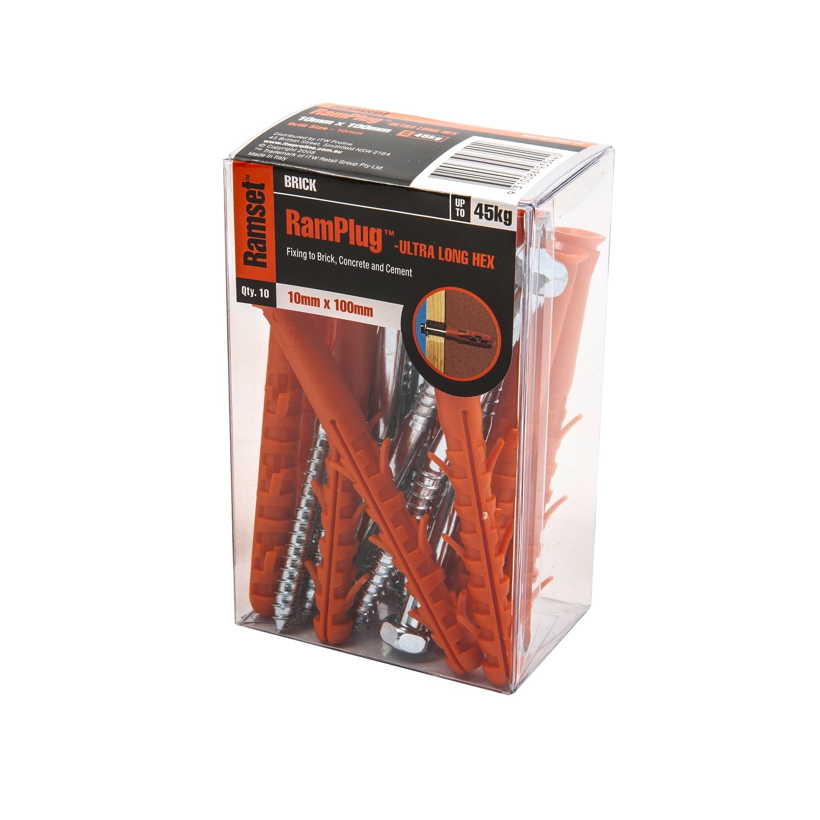 Ramset 10 x 100mm Ultra-Long Hex RamPlug Nylon Frame Anchor - 10 Pack