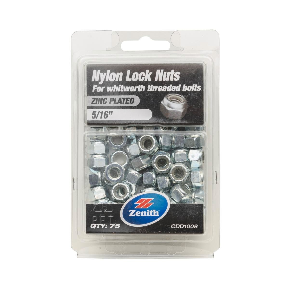 Zenith 5/16" Zinc Plated Nylon Lock Nut - 75 Pack