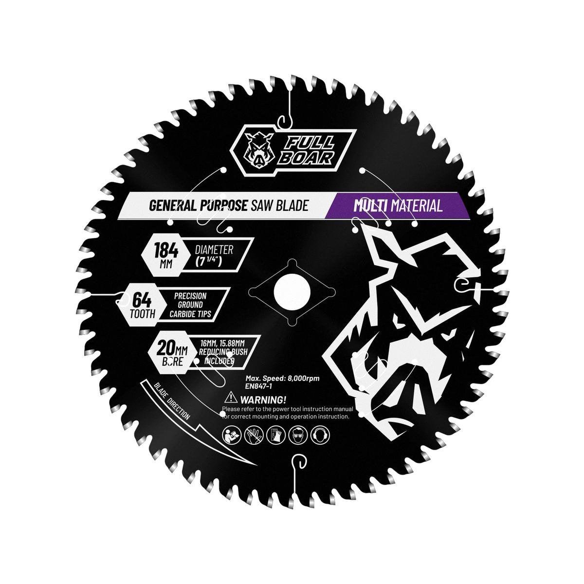 Full Boar Multi Material Circular Saw Blade 184mm 64T - Precision Cutting - SuperSaverAU - view 1