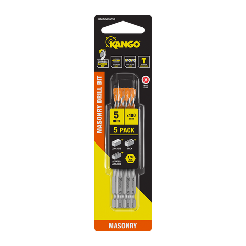 Kango 6 x 100mm Masonry Drill Bit 5 Pack - 1/4" Hex Carbide Tip for Concrete & Brick