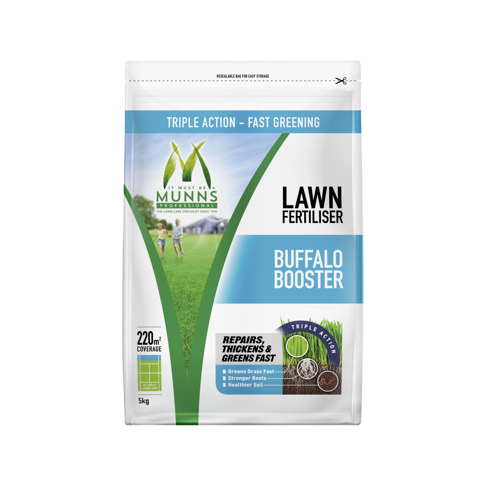 Munns Professional 5kg Buffalo Booster Granular Lawn Fertiliser 220sqm Coverage