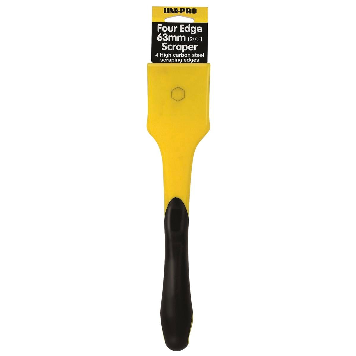 Uni-Pro 63mm Carbon Steel Four Edge Scraper, Long Plastic Handle