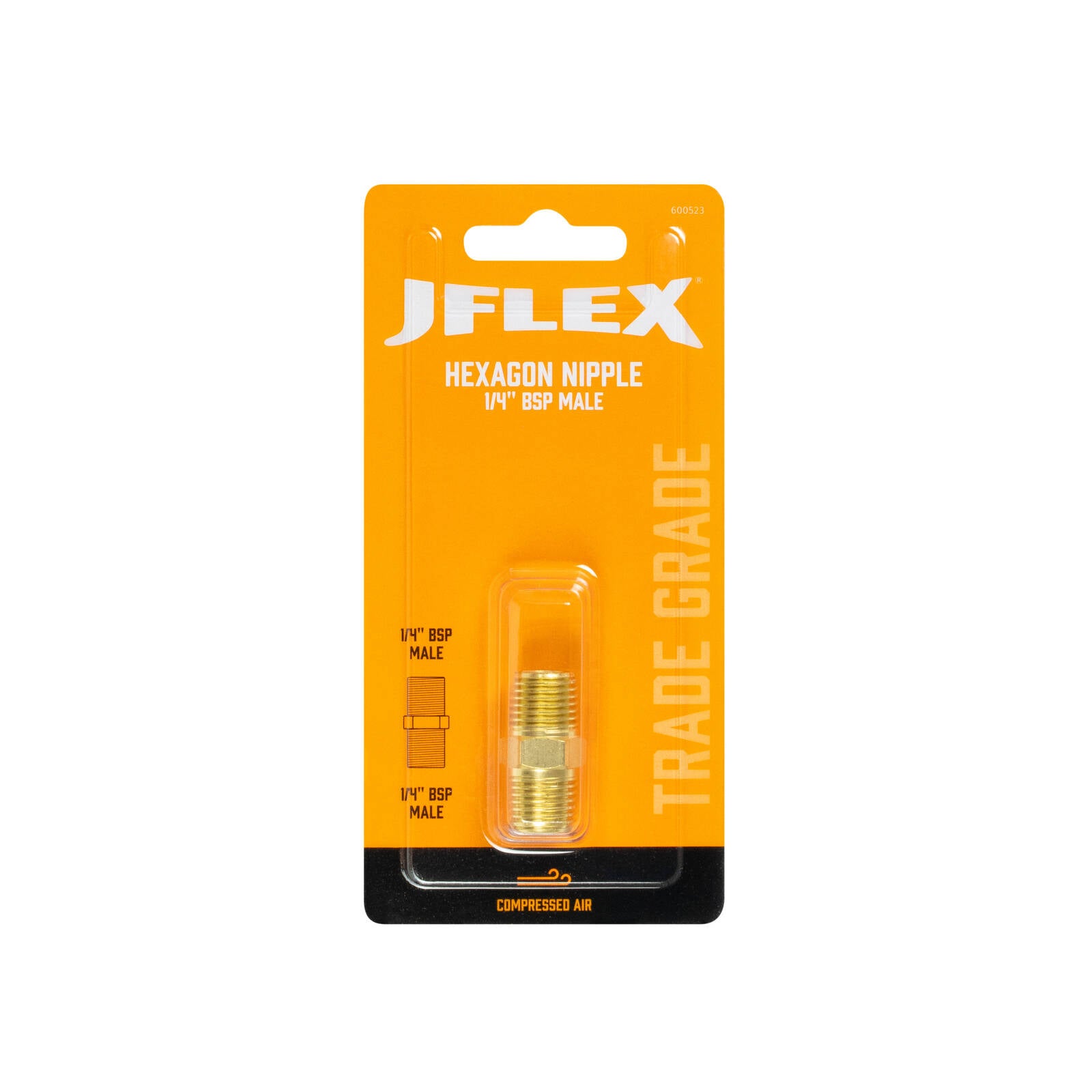 JFLEX 1/4" BSP Brass Hexagon Nipple, Double Male