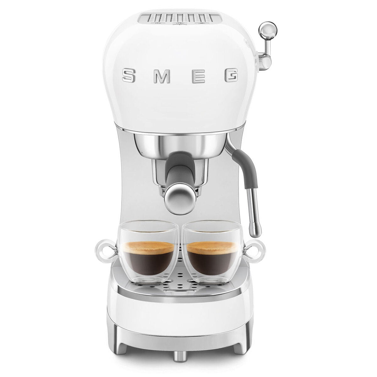Smeg 50s Style Espresso Coffee Machine - 15 Bar, ThermoBlock, Steam Wand, White - ECF02WHAU