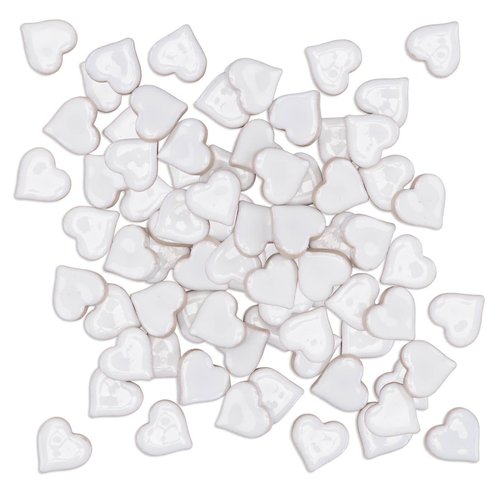 Mandala Art White Ceramic Hearts 19 x 18mm Glazed Mosaic Craft 10 Pack